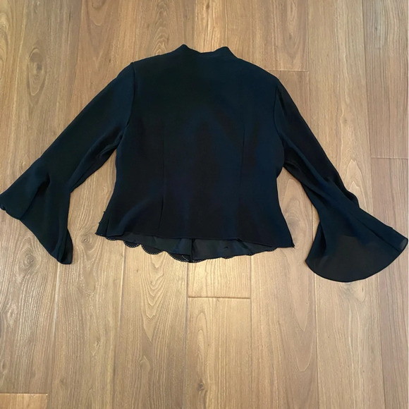 Dress barn vintage black embellished button up blazer size 16 scalloped hem - Picture 2 of 8